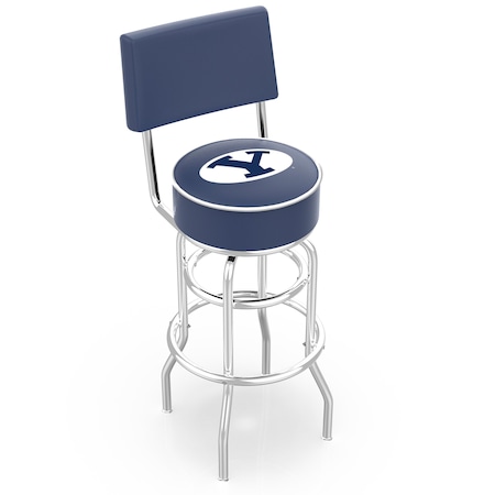 Holland Bar Stool Co 30" Chrome 2-Ring Brigham Young Swivel Bar Stool, Back L7C430BrigYn
