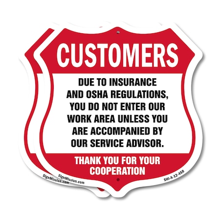 Signmission Restricted Area Shield Sign Customers Du, 12 inch X 12 inch, Plastic Sign, 2PK SHI-P-2PACK-12-458