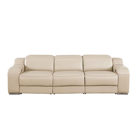 Homeroots 103" Beige Italian Leather Reclining USB Sofa 632894