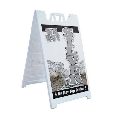 Signmission We Buy Silver Vertical, A-Frame & 2 Sign Inserts, Heavy-Duty Plastic Frame SBHD-C-2436-We Buy Silver Vertical