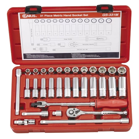 Genius Tools 31 Pc. 3/8in Dr. Metric Hand Socket Set GS-331M