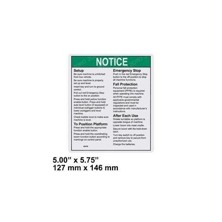 Genie REPLACEMENT DECAL NOTICE OP INSTR GROUND 82478