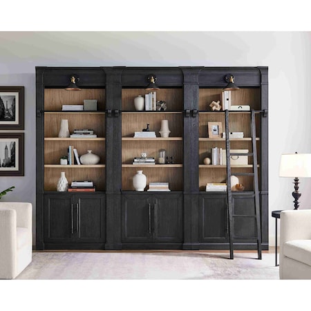 Martin Furniture Three 8' Tall Bookcase Wall With Ladder, Storage Organizer, Display Shelf for Office, Black IMWL4094BKIT3