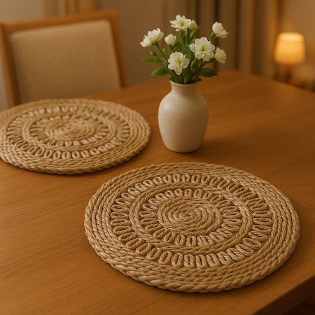 Homeroots 15" Set of Two Natural Braided Jute Round Placemats 534176