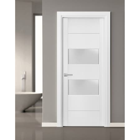 Sartodoors Slab Barn Door Panel Frosted Glass 2 lites 36 x 84 inches, Lucia 4010 White Silk, Sturdy Finished D LUCIA4010S-WS-3684