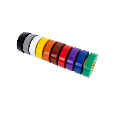 Gtse Multi-Pack of Vinyl Electrical Tape, 3/4in x 66ft - Pack of 10, 10PK PVC-400-MIX-10