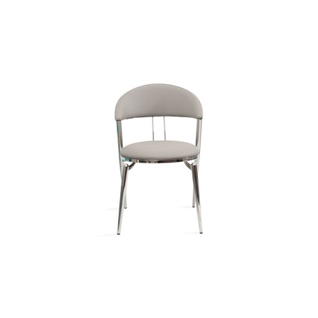 Homeroots Set of Two Gray and Silver Faux Leather and Stainless Steel Open Back Dining Side Chairs, 2PK 719101