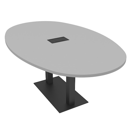 Skutchi Designs Boval Conference Table With Power, 48 in W, 84 in L, Grey HAR-BOVL-48X84-DOU.BK-U779-EBLK