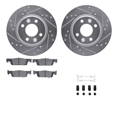 Dynamic Friction Co DFC Rotors-Drilled & Slotted-Silver w/ EURO 5000 Ceramic Brake Pads Incl Hdw 7612-63091