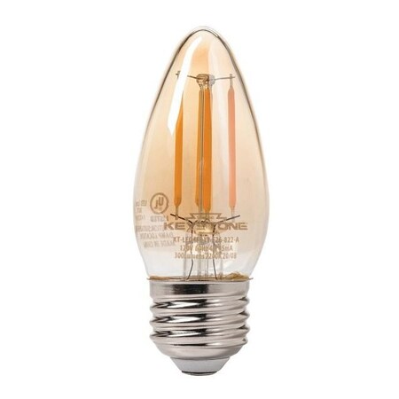 Keystone Straight Tip Chandelier Filament bulb, 40W Equivalent, B11 shape, E26 Medium base, 2200K, 80 CRI , A KT-LED4FB11-E26-822-A
