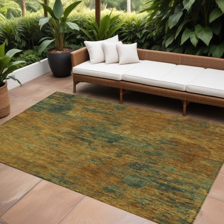 Homeroots 8' X 10' Copper And Green Abstract Washable Indoor Outdoor Area Rug 603584