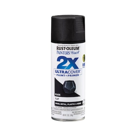 Rust-Oleum Spray Paint, Black, Flat, Solvent, 12 Oz 334020