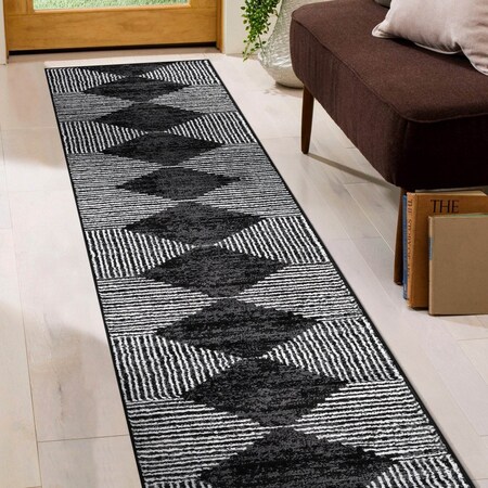 World Rug Gallery Geometric Stripe Runner Rug 2 ft 3 in x 8 ft Black WR150BLACK2X8