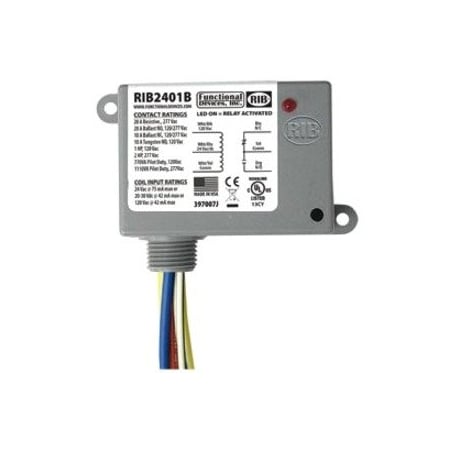 Functional Devices-Rib Enclosed Pre-Wired Relay, 20A at 277VAC, SPDT, Application: Power RIB2401B