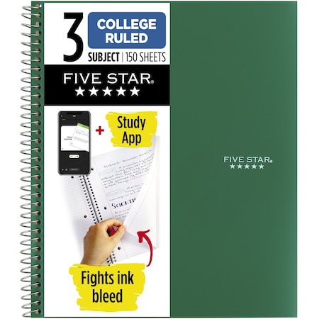 Five Star Spiral Notebook Plus Study App, 3 Sub, C 51002