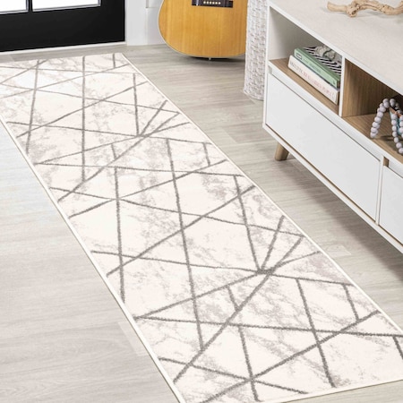 Jonathan Y Patras Modern Geometric Marbled Ivory/Gray 2 ft. x 8 ft. Runner Rug LUX105A-28