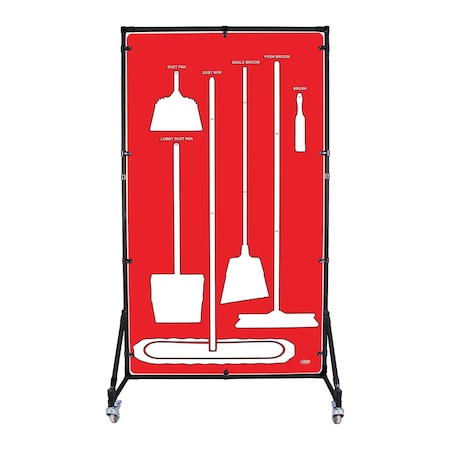 5S Supplies Housekeeping Shadow Board Broom Station V2, Red / White Shadows, No Broom + Stand, No Text HSB-V2-RED/WHITE-BO-STAND- NO TEXT