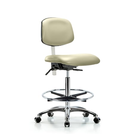Blue Ridge Ergonomics Hi Bench Chair, Vinyl, CF, Cast, Wht, CL100, No Arms, 26" to 35-1/2" Height, Adobe White BR-NCR-VHBCH-CR-T1-A0-CF-CC-8501