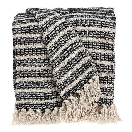 Homeroots Black and Beige Striped Woven Handloom Throw Blanket 476219