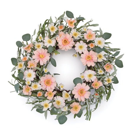 Homeroots 21" Pink And Green Maple Artificial Wreath 634643