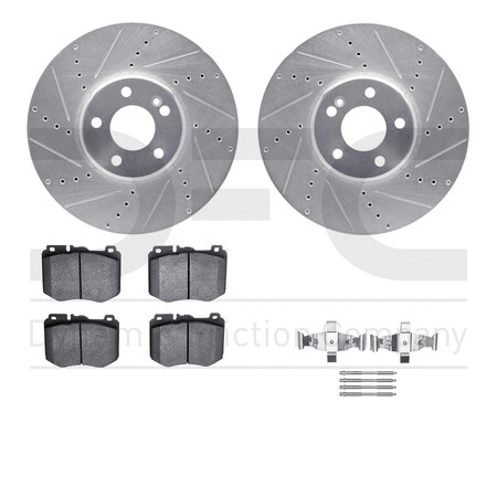 Dynamic Friction Co DFC Rotors-Drilled & Slotted-Silver w/ EURO 5000 Ceramic Brake Pads Incl Hdw 7612-63076