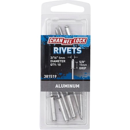Channellock 3/16''Dia.x5/8'' Grip Aluminum POP Rivet, 10PK 381519
