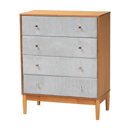 Baxton Studio Taylin Mid-Century Grey Corduroy and Oak Brown Wood 4-Drawer Chest 257-14146-ZORO