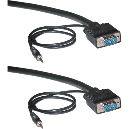 Cable Wholesale Shielded SVGA Cable with 3.5mm Audio, Black, HD15 Male, Coaxial Construction, Double 10H1-29115