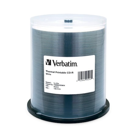 Verbatim CD-R 700MB 52X White Thermal Printable - 100pk Spindle - 700MB - 100 Pack 95253