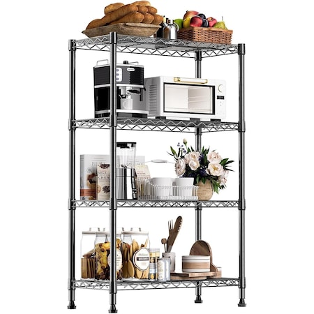 Factory 2U Wire Shelving Unit, 14inD x 24inW x 54inH, 4 Shelves, Medium Duty 250 lbs Per Shelf, Black 803967