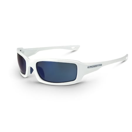 Crossfire Safety Glasses, Blue Mirror Lens, White Frame, Full-Frame, 1 PR 20278