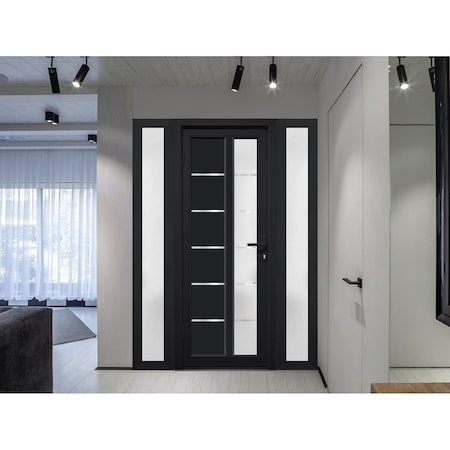 Vdomdoors Front Exterior Prehung FiberGlass Door Frosted Glass / Manux 8088 Matte Black / 2 Sidelight Exterio MANUX8088EXD-BLK-W16+36+16 x H80-RH