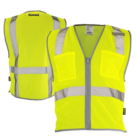 Dome75 Hi-Vis Safety Vest 2X/3X Class ANSI/ISEA 107-2020 Class 2 , Zippered Front Closure 2 Pockets DV1221