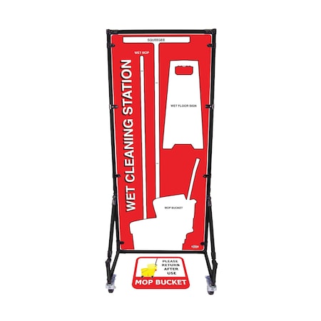 5S Supplies Housekeeping Shadow Board Broom Station V15, Red / White, Kit HSB-V15-RED/WHITE-KIT