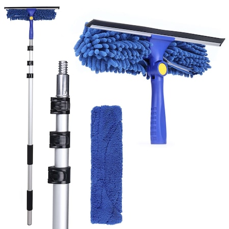 Bison Life 2-in-1 Window Cleaning Squeegee Kit with 4-12 Ft Telescopic Pole, 2 Washer Sleeves Included BLZ-EXHSQ-SET-12-1
