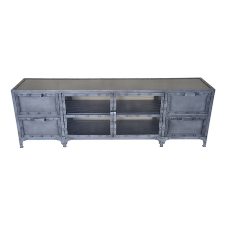Homeroots 68in Gray Metal Cabinet Enclosed Storage TV Stand 489497