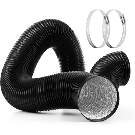 Ipower HealSmart 3in 16 Ft Aluminum Ducting Flexible, Heavy-Duty Four-Layer Protection with 2 Duct Clamps,  GLDUCT3X16CPVCBLK