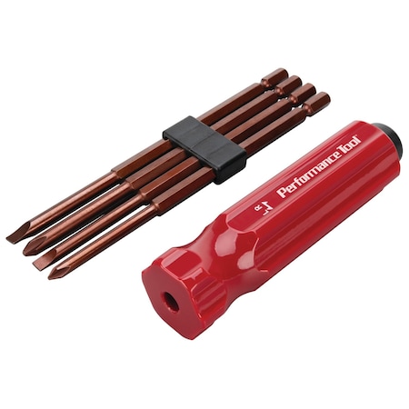 Performance Tool 5 pc. Hammer Screwdriver Kit, Impact Bits, S2 Steel, Storage Case W2505
