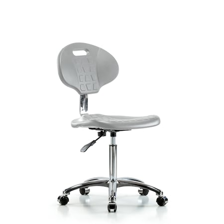 Blue Ridge Ergonomics Class 10 Erie Polyurethane Clean Room Chair - Medium Bench Height with Casters in Gray Polyurethane CLR-TPMBCH-CR-A0-NF-CC-GRY