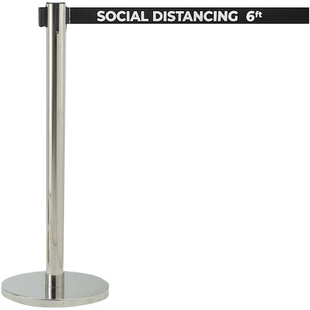 Aarco Belt Barrier System, Chrome Finish/Black Belt w/White Print, 7 ft Length, Chrome HC-7PBK
