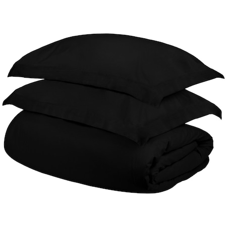Homeroots Black King Cotton Blend 300 Thread Count Washable Duvet Cover Set 528254