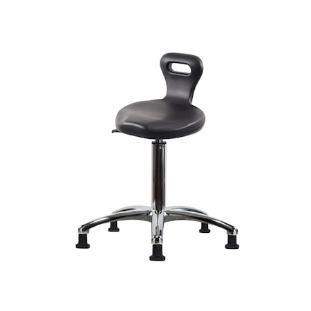 Blue Ridge Ergonomics Poly ESD Serpent Stool Chrome - Medium Bench Height with ESD Stationary Glides in ESD Black Poly ESD-PSPMBSL-CR-NF-EG