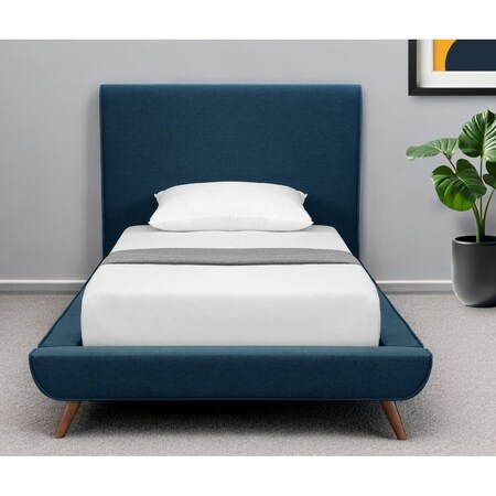 Homeroots Denim Blue Solid Wood Twin Upholstered Linen Bed 544843