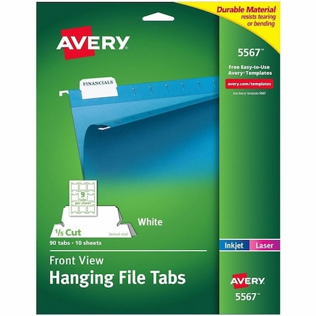 Avery Dennison Hanging File Tabs, White, Pk90 5567