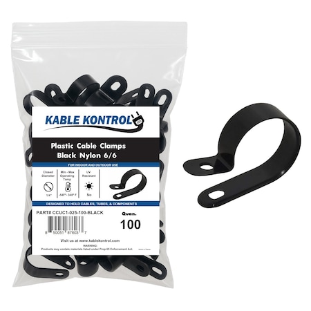 Kable Kontrol Cable Clamp, Nylon 6/6, 1/4 in Bundle Dia., Black, 0.787 in L, 100 PK CCUC1-025-100-BLACK