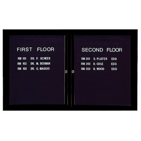 Aarco Outdoor Enclosed Directory w/ Al Frame, Powder Coated Black, Letter Panel is Black Vinyl, 36''Hx60''W OADC3660BK