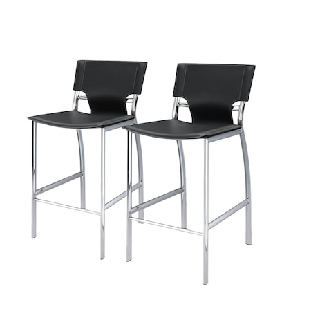 Homeroots Set of Two 29" Black and Silver Metal and Faux Leather Low Back Bar Height Bar Chairs, 2PK 555055
