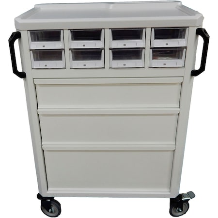 Global Industrial Medical Delivery Cart with 8 Bins and 3 Drawers, White 615246