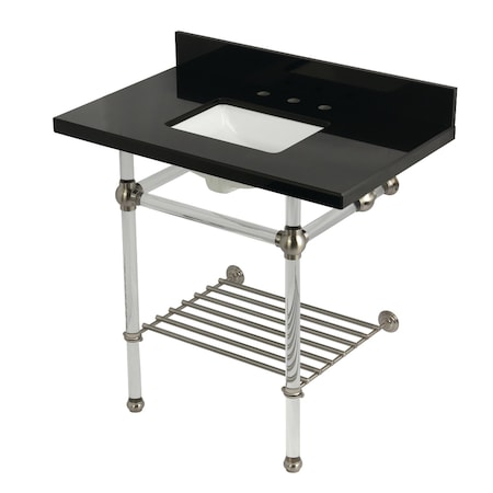 Kingston Brass 36-Inch Black Granite Console Sink with Acrylic Legs and Shelf, 8-Inch, 3-Hole KVPK36KASQB8