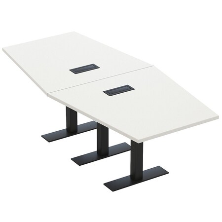 Skutchi Designs 8 Person Conference Table With Power Unit | 8' Hexagon Table | Harmony Series HAR-HEX.IR-48X96-T.BK-W960-EBLK